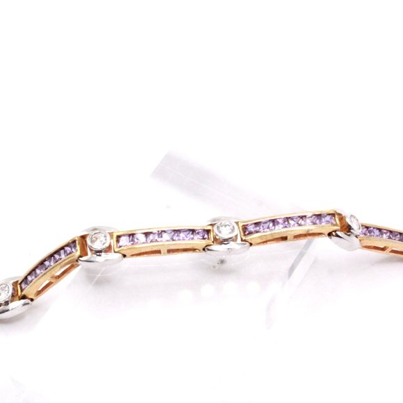 Mint Sterling Silver Purple CZ Two Tone Long Tennis Bracelet - Picture 2 of 6